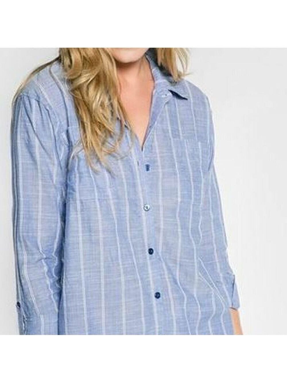 PJ Salvage "Feelin' Blue" Striped Top Women Sz Xsmall BNWT Button Up Collar